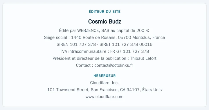 Coordonnées légales de l&rsquo;éditeur et de l&rsquo;hébergeur du site