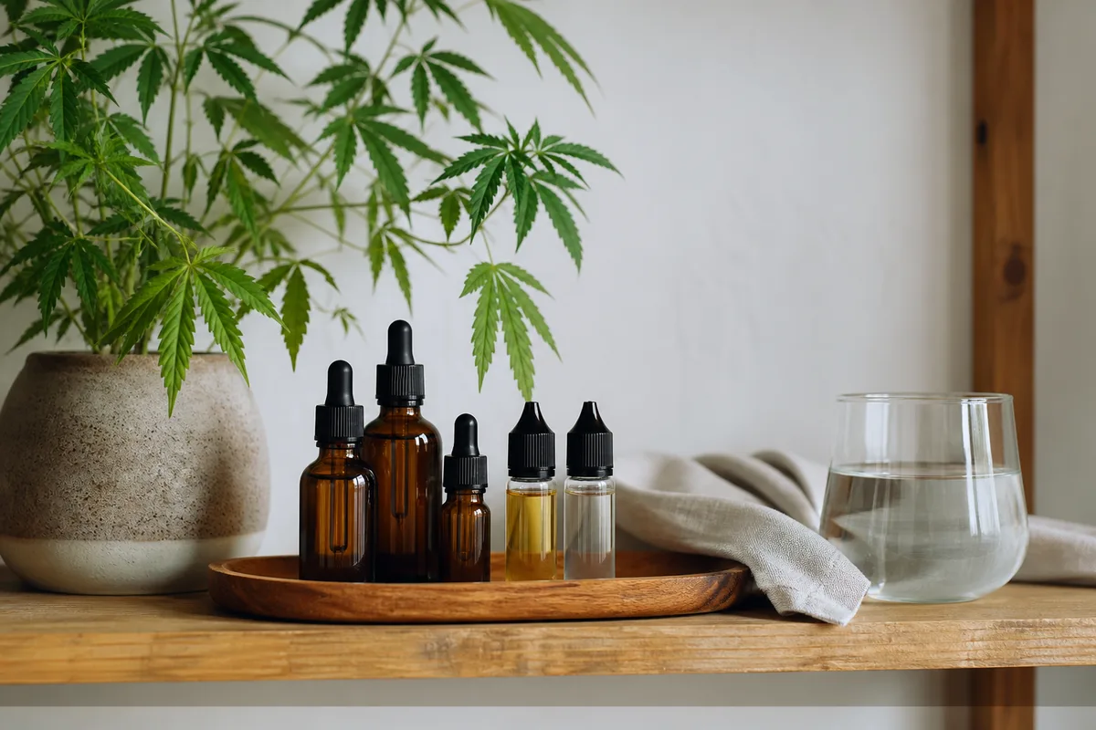 Rayonnage de produits cosmétiques et de liquides de vapotage au chanvre